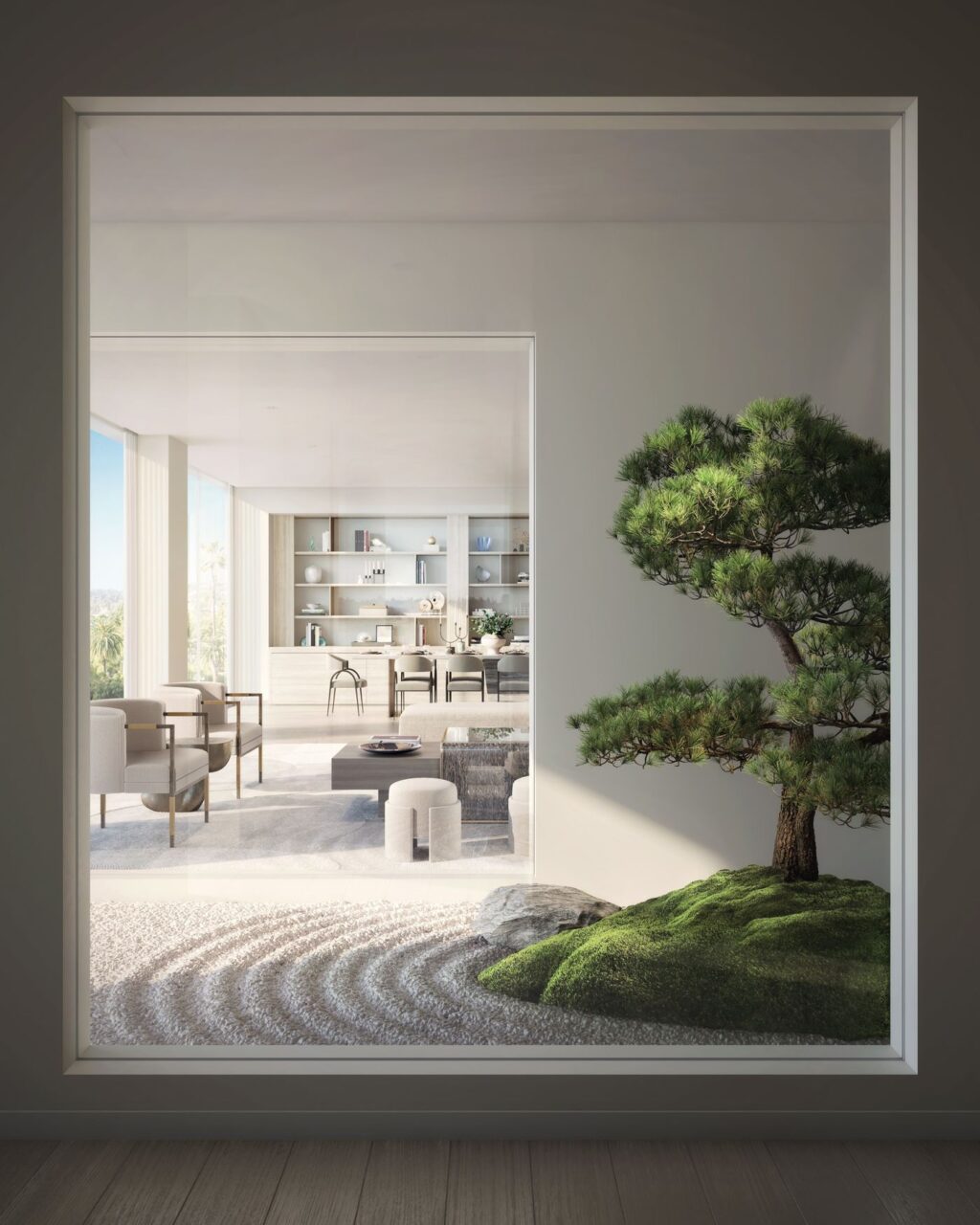 rendering of an interior in the mandarin oriental beverly hills building