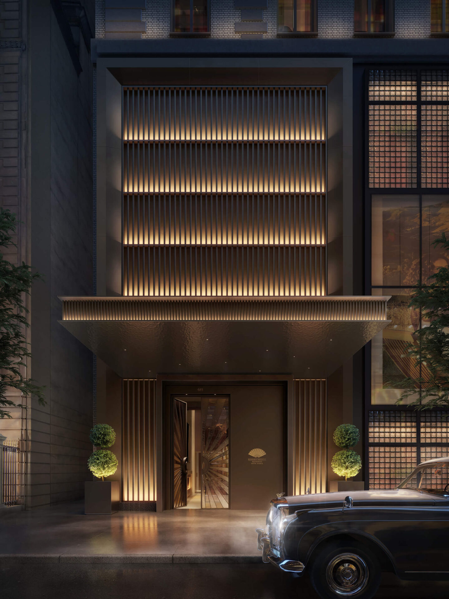 mandarin oriental 5th ave rendering of the entrance to the building