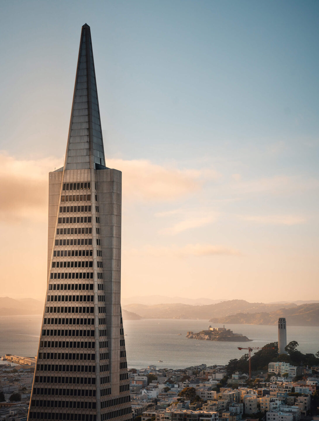 transamerica pyramid with the bay in the background