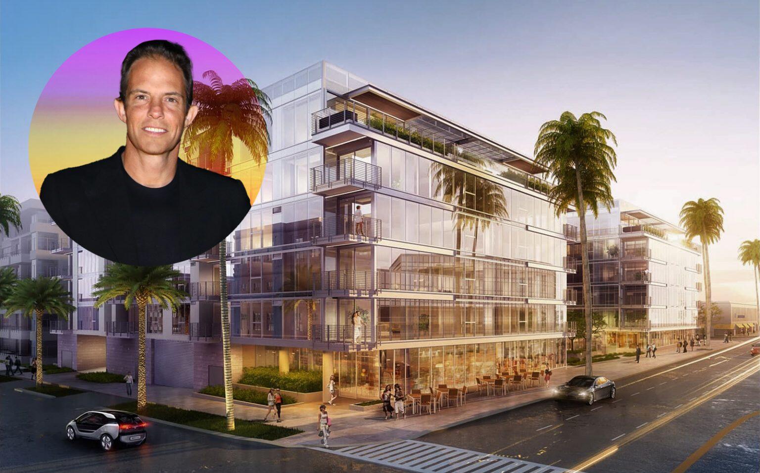 michael shvo headhot in front of rendering for mandarin oriental building in beverly hills
