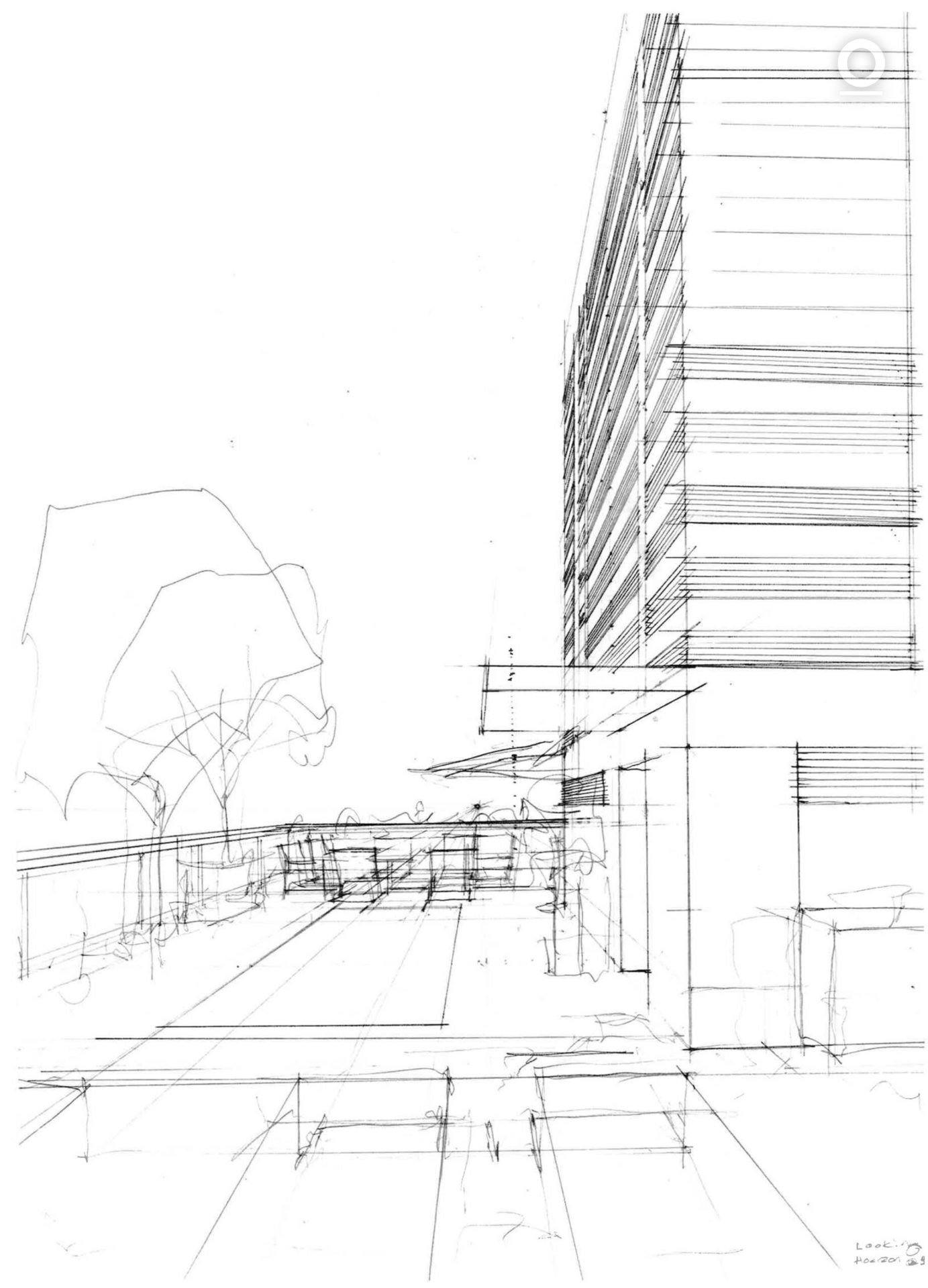 line drawing of the getty by peter marino
