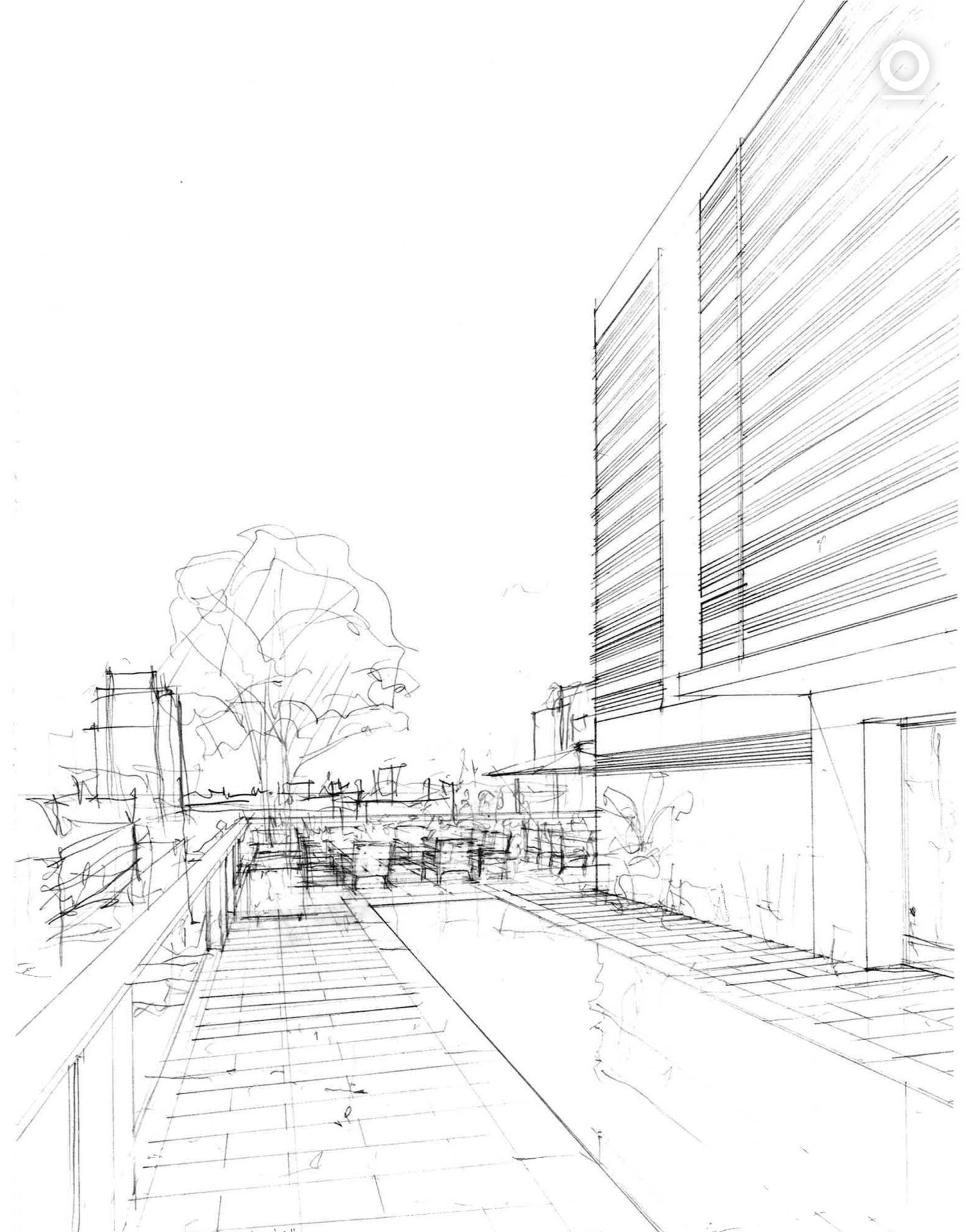 line drawing of the getty by peter marino